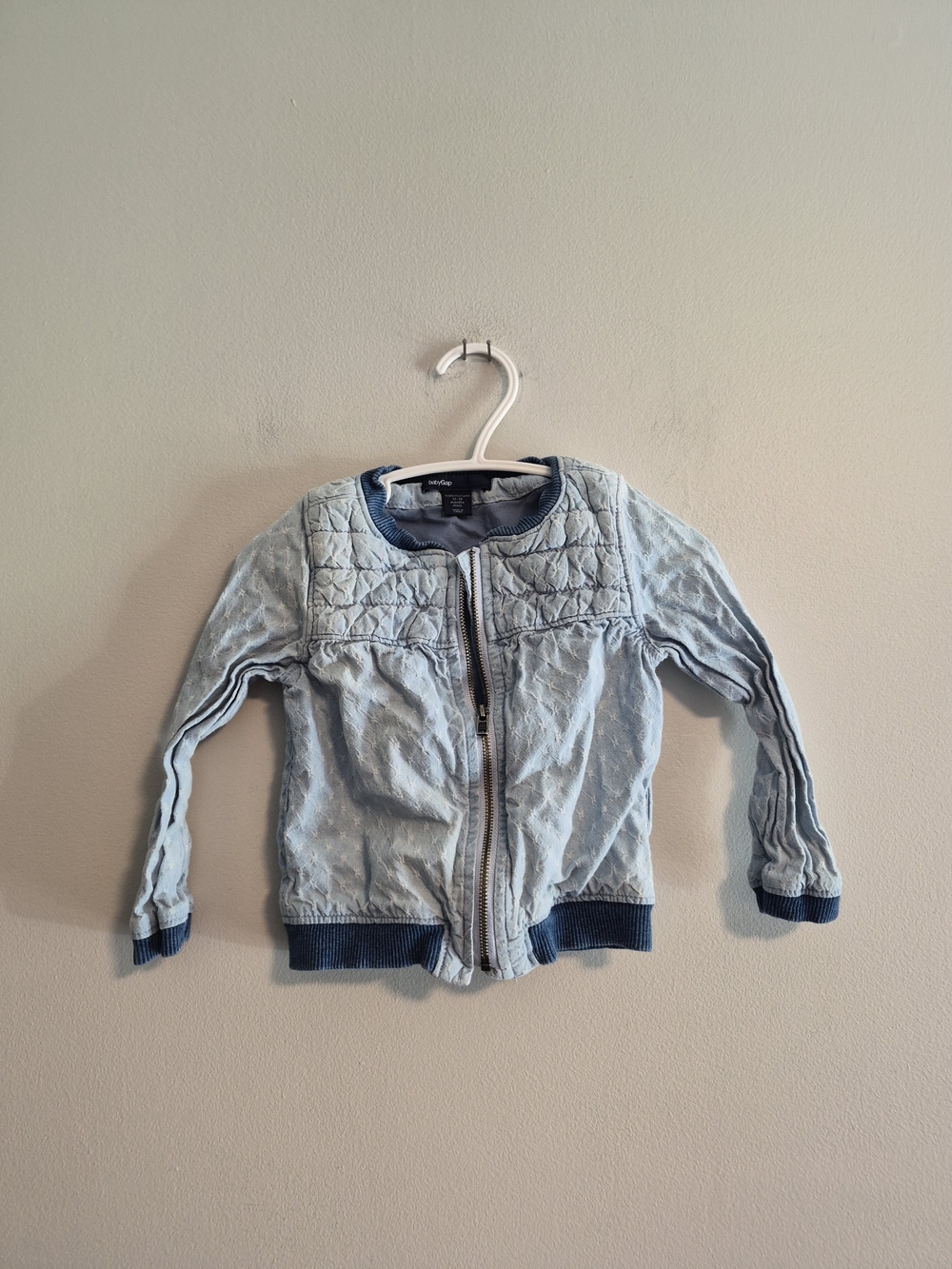 GAP 12/18m Light Wash Blue Denim Quilted Zip Up Jacket